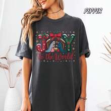 T-shirt Scène de la Nativité de Noël | T-shirt chrétien "Joie au monde" - Noir - Voir 1