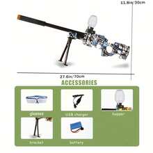 AWM Mini Electric Blaster, 27.6in, High Speed Automatic Gel Splatter Blaster With Bracket, Rechargeable Splatter Ball Toys For Summer Outdoor Activities Shooting Game Party(Without Bullet) - Màu xanh lam - Xem 8
