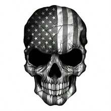 Skull American Flag Black And White Decal Sticker USA Truck Bike Helmet Vehicle Window Wall 5" Tall - 黑白 - 查看 3
