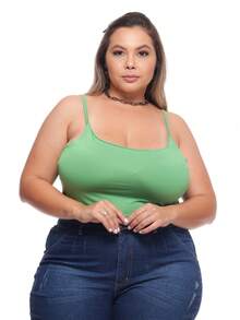 TOP Cropped Feminina Suflex Strap PLUS SIZE - Verde Oscuro - Ver 1