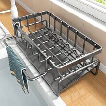 1pc Stainless Steel Sink Organizer Rack With Detachable Cloth Holder, Multi-Functional Kitchen Sponge Brush Storage Basket, Rust-Proof Kitchen Sponge Soap Cleaning Tool Sink Accessory - Multicolor - View 8