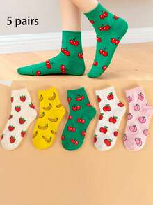 1/3/5 Pairs Cute Women Crew Socks, Fruit Pattern, Ins Style, Sweet College Style, Soft & Comfortable, Suitable For All Seasons - Multicolor - View 12