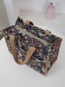 Túi tote vải dệt jacquard dày dặn mới, dung tích lớn, tiện dụng cho công việc/học tập/dã ngoại, lót giấy bạc, túi khóa kéo phía trước, túi đựng đồ ăn trưa, túi xách tay. - màu đen - Xem 7