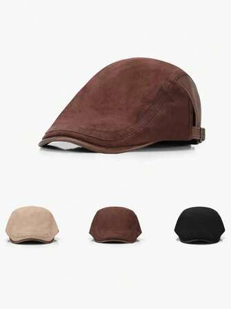 Boina de ante, gorra de periódico de piel sintética de moda versátil con parches, unisex para exteriores