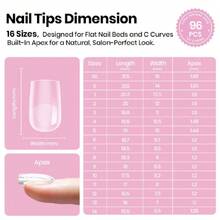 Beetles Tipex Lite Pre-Built Apex Nail Tips, Square Short, 16 Sizes 96pcs,Nail Supplies Nail Stuff Nail Stuff Nail Tech Supplies  Flat-Nail  Acrylic Tips For Natural Nail Beds, Easy For Beginner DIY,37984262 - 淡紫色 - 查看 6