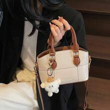Bolso de hombro femenino de moda bolso de mano de verano con colgante de peluche diseño minimalista y retro bandolera cruzada para mujer - Blanco - Ver 3