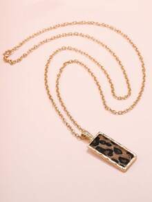 1/2pcs Vintage Metal Rectangle Leopard Print Pendant Necklace For Girl Boy Hiphop Long Hanging Frienship Necklace Accessories Jewelry Gifts - Multicolor - View 11