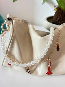 1pc Long Pearl Chain Bag Pendant Double Layered Chain Bow Red Lips High Heels Decor Bag Charms Fashion Accessory Retro Jeans Chain Keychain Purse Charm Keyring Y2K Gothic