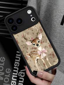 1pc Pastel Brown Floral Bow Deer 2D Pattern Fashionable Protective Phone Case, Classic Versatile Creative Style, Suitable As Birthday, Holiday, Christmas Gift For Friends, Family, Couples, Matte Black Full Coverage Dust & Water Resistant Compatible With Iphone 17/16/15/14/13/12/11/7/8/Pro/ProMax/PLUS/X/XR/XS/XSMAX/SE3/SE2 And Galaxy S/A Series - Black - View 1