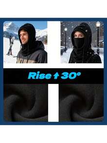 6-In-1 (Integrated Knitted Hat/Ear Muffs/Face/Scarf) Warm Knitted Fleece Winter Headgear, Unisex - Multifunctional Cold Gear, Suitable Skiing, Snowboarding, Hiking, Running - Adjustable Size, Suitable All Seasons Outdoor Sports QG04 - Black Hat - View 8
