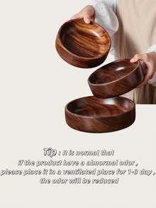 1pc Wooden Bowl, Creative Walnut Wood Salad Bowl, Vintage Fruit Bowl, Storage Bowl - Multicolor - View 7