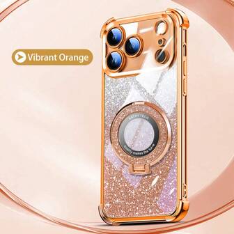 防摔折叠支架闪光卡纸四角防摔新款电镀磁吸支架防摔手机壳+系列兼容 17/11/12/13/14/15/16 Pro Max、Galaxy S26/S25-S20、A02-A07、A11-A17、OPPO、红米A5、Realme、Reno、红米Note 14/15、荣耀Magic、Smart 7/8/9/10