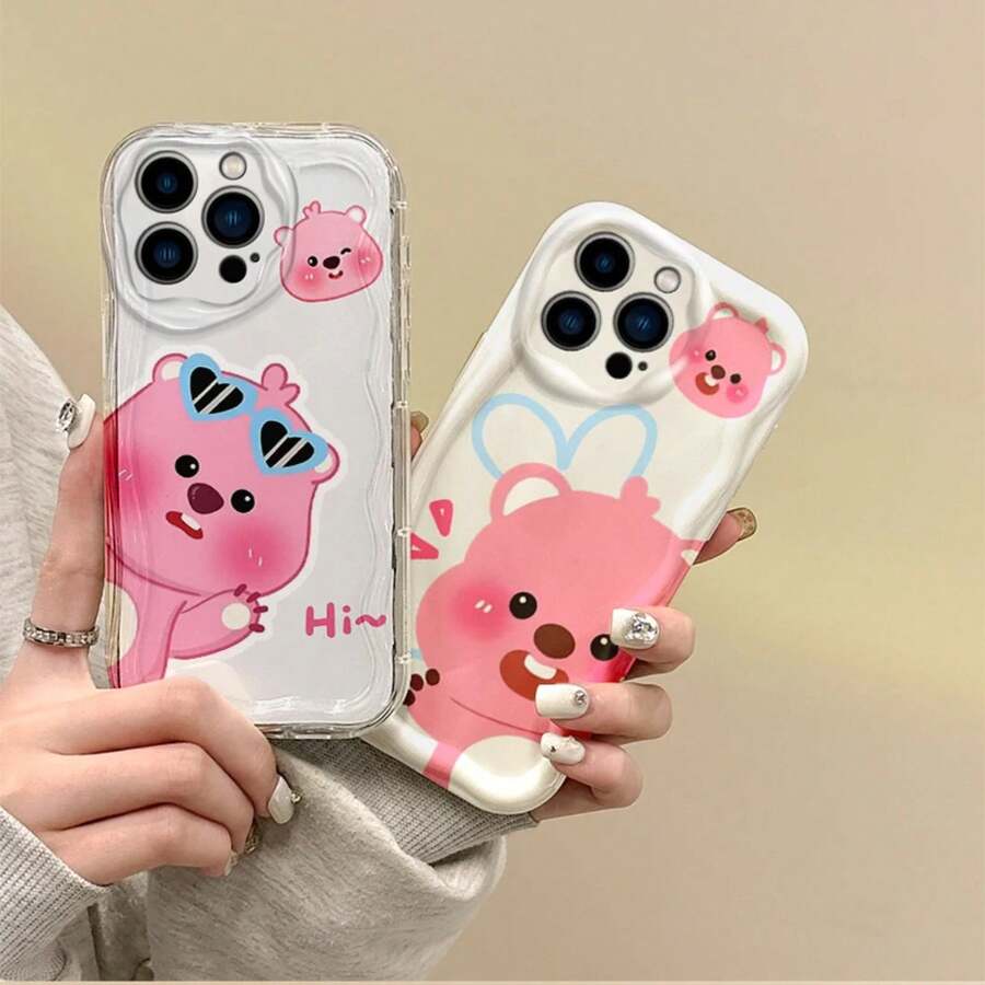 Funda de  16 de dibujos animados L-, funda de teléfono ondulada para  16 15 14 ProMax 13 12 11 8 7 Plus X XR XS Max, cubierta trasera antideslizante - Transparente A - Ver 1
