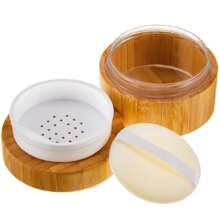 50 Ml Bamboo Loose Powder Puff And Container Empty Dusting Powder Jar For Body Face  Travel Box Compact Case Holder With Sifter Lids And Puff,38053518 - Màu be - Xem 1