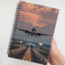 1本航空主题螺旋笔记本 - 大号，50张，100页，优雅的飞机图案封面 - 非常适合飞行员、旅行者、办公人士、学生、日记本 - 航空爱好者的理想礼物，也适合作为学习用品、时尚日记本、装订本、主题文具、日记爱好者、飞机笔记本、飞行员笔记本、符文日记本、国际象棋记谱本、学习用品/笔记本、学校笔记本 - K - 查看 5