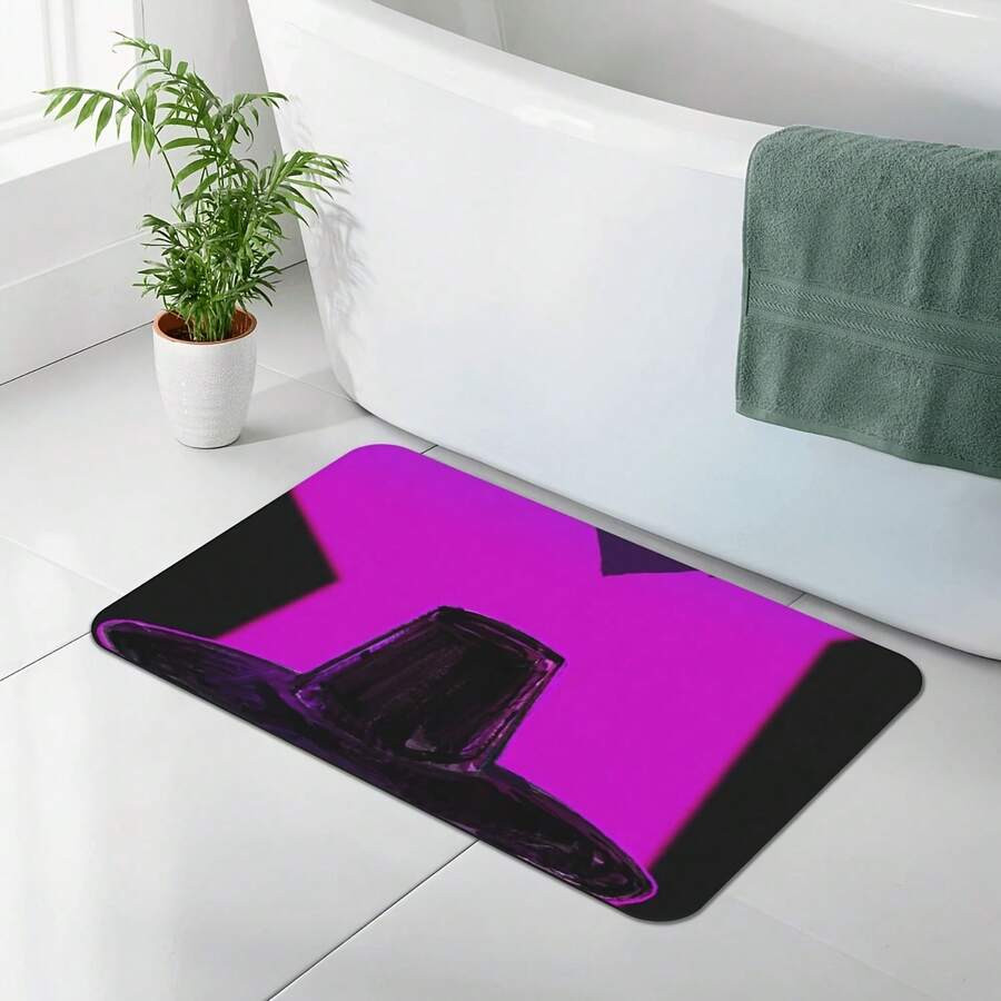 Modern Abstract Art Bath Mat - Vibrant Purple And Black Design For Bathroom Decor -1 - 黑色 - 查看 1