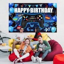 1pc Game Controller Happy Birthday Party Backdrop Banner - Vibrant Game Controller Design With "Happy Birthday" Text, Polyester, Suitable For Indoor/Outdoor Decoration, Photo Booth, Cake Table Decor, Game Room Decor - Blue - View 2