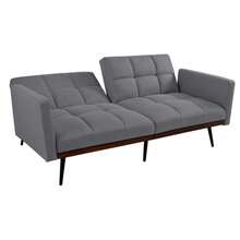 Mid-Century Modern Futon Sofa Bed In Linen Blend, 146 Cm Wide, 5-Position Adjustable Backrest And Fixed Armrests, Metal Legs, Grey - 灰色 - 查看 5
