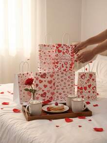 20/10/5/2 Piezas Bolsas de papel kraft con asas con diseño de corazón para el Día de San Valentín - Resistentes, con fondo reforzado, adecuadas para regalos del Día de San Valentín, bodas, aniversarios, Año Nuevo, cumpleaños, regalos con tema de amor, regalos sorpresa de aniversario - Multicolor - Ver 3