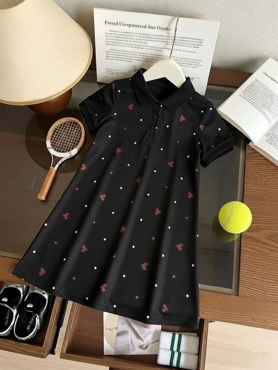 1件女童休闲运动风Polo衫连衣裙 - 黑色 - 查看 1