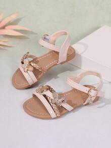 Girls' Water Rhinestone Embellished Princess Sandals, Soft Sole Non-Slip, Summer New Style, Children/Baby Sandals, Roman Style Korean Kids Shoes, Little Girls Student Sandals - Beige - View 11