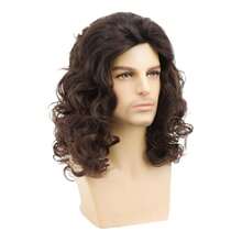 Mens Long Brown Wavy Wig Natural Wavy Curly Wig For Halloween Costume Cosplay Party,37994512 - 棕色 - 查看 6