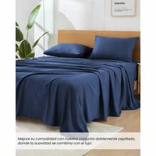 NANWEI Juego de Sabanas Sabanas Matrimonial Size Hotel Doble Cepillado 2000 Hilos Lujo er Suave y Fresco Hipoalergenicas Lavado a Maquina Azul Oscuro Matrimonial - Azuloscuro - Ver 4