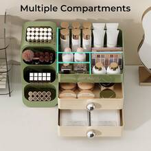 Organizer For Vanity With Brush Holder, Countertop Skincare Organizer With 2 Drawers, Spacious Cosmetic Display Case For Perfumes, Eyeshadow Palettes, Nail Polishes,38050880 - 綠色 - 查看 5