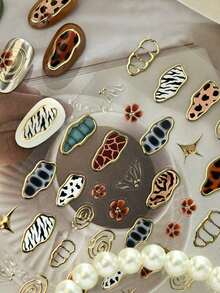 1pc French Leopard Print Colorful Gold Jelly Butterfly Wing Asymmetrical Geometric Nail Sticker, 5D Nail Art Sticker, & Charming, Suitable For Women's Unique DIY Manicure Nail Supplies Nails Nail Stickers - Nhiều màu - Xem 3