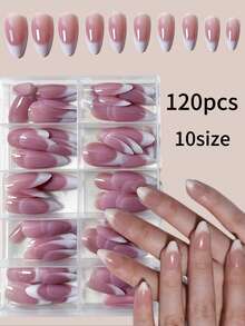 120pcs Medium-Long Almond-Shaped French Manicure Nail Stickers, Ombre Nude & Beige Minimalist Acrylic False Nails, Suitable For DIY Nail Art - Multicolor - View 6