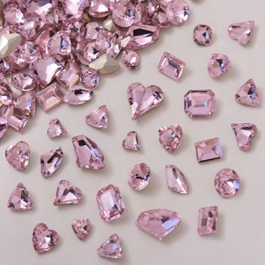 48 Pcs Big Mix Sizes Different Shape Nail Rhinestones 12 Styles 3D Glass Crtals Diamonds Love Distorts Heart Super Shiny Charms Gems Stones DIY Nail Art Dration Craft Jewelry (Pink),38035513 - 粉色 - 查看 1
