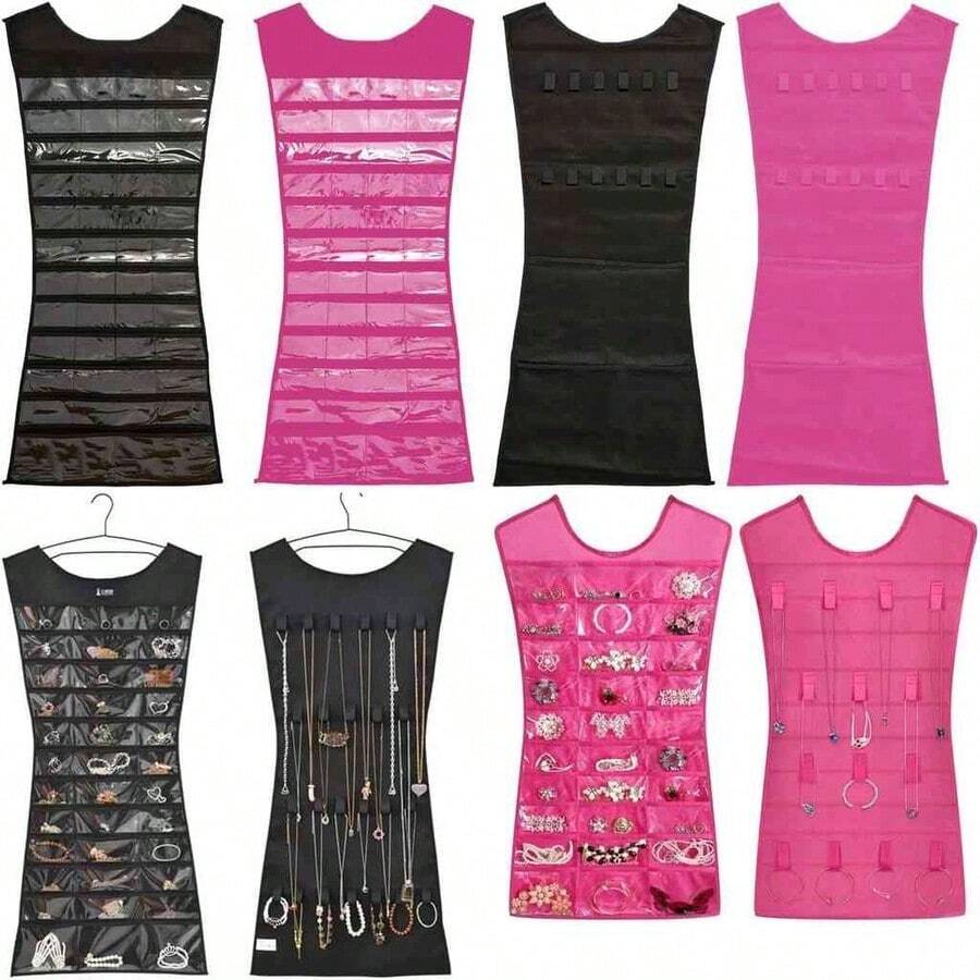 OpenHIBolsas de Almacenamiento, NeatJewelTwins, MXJWT-001, 2Pzas, /Rosa, 43x73cm, 27 Bolsillos, 14 Cordones, Tela Cambrell/PVC. - como se muestra en la figura - Ver 1