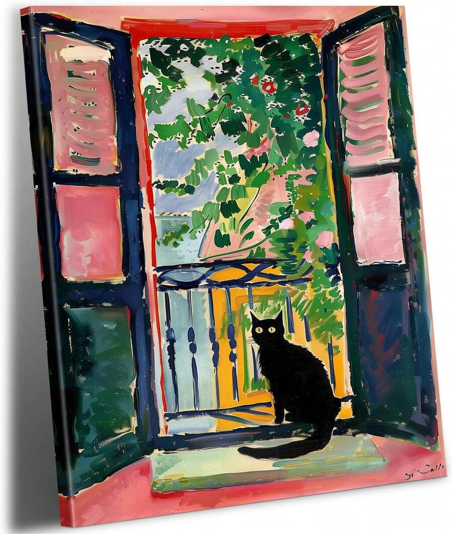 Impresiones de arte mural en lienzo de ventana abierta de gato negro de Matisse, pinturas coloridas y divertidas de Henri Matisse, pósteres vintage famosos, imágenes estéticas para habitaciones, obras de arte modernas, cuadros decorativos para sala, póster, con marco, pósteres, cuadros para la pared, marcos para cuadros, cuadro, Virgen de Guadalupe, salas - transparente - Ver 1
