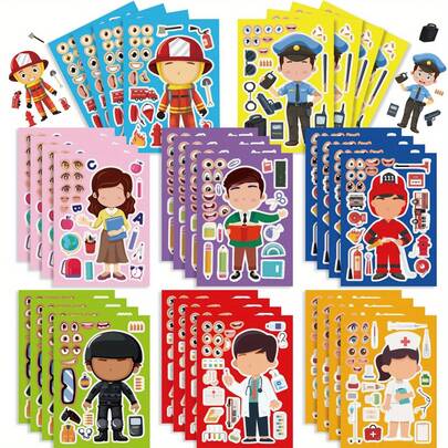 8/16pcs Cartoon Occupational Costume Stickers, Various Roles DIY Dress Up Stickers, Party Favors, Gift Bag Fillers, Toys, School Craft, Birthday Gifts