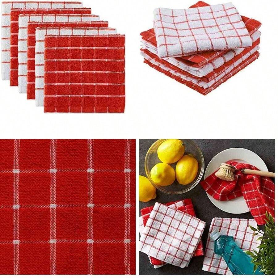 OpenHIDII - 100% algodn, lavable a mquina, pao de cocina bsico para uso diario, diseo de cristal de ventana, juego de 6 unidades, color arndano - azul+paño - Ver 1