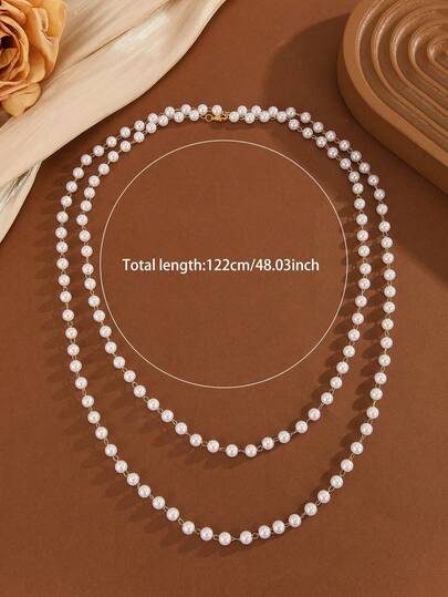 女士优雅双层项链，简约百搭短款仿珍珠颈链