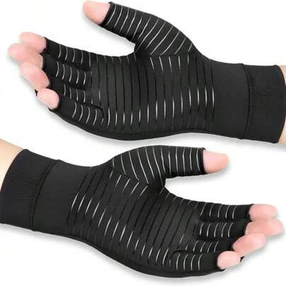 1 Pair Copper Fiber Half Finger Compression Gloves, Unisex, Relieve Hand Issues And Carpal Tunnel Syndrome, Suitable For Typing, Joint Support Activities, Copper Ion Gloves, Warm And Comfortable, Suitable For Typing, Crocheting, Cycling, Driving, Fitness And Outdoor Activities - Made Of Breathable Material, Provide Support