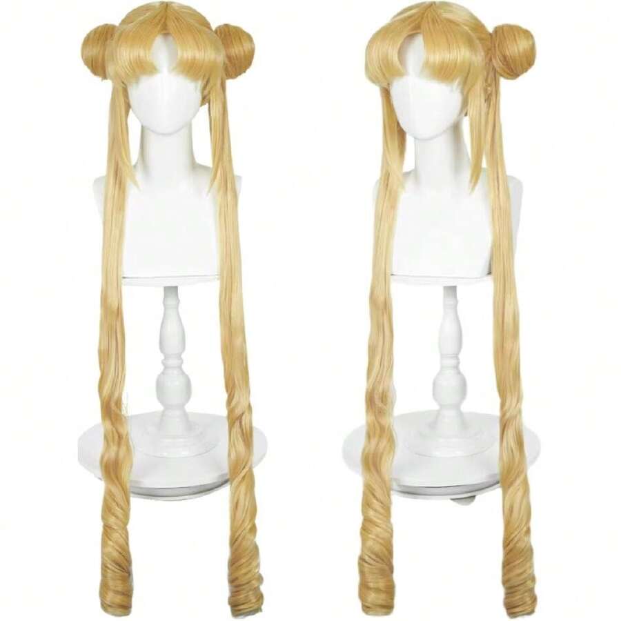 Long Blonde Anime Cosplay Wig Wigs Cosplay Wigs For Women Wig Install Kit With Bangs & Buns 39'' Blonde Curly Ponytail Wigs Cute Pigtails Costume Wig For Women Halloween Party,38046575 - 藕粉色 - 查看 1