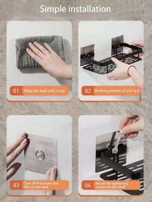 1pc Stainless Steel Suction Cup Shower Caddy, Bathroom Shower Shelf, Toilet Storage Rack Bathroom - Black - View 6