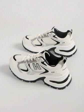 2025 New Thick Sole White Mesh Sneakers, Minimalist Fashion Low-Top Flat Non-Slip Outdoor Running Shoes, Comfortable Student Casual Shoes