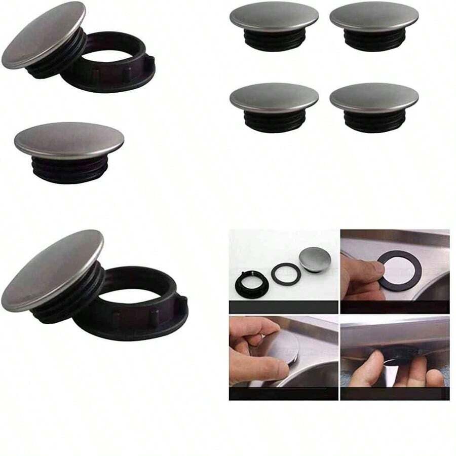 OpenHIUKCOCO 4 Piezas Cubierta De Orificio Para Fregadero De Cocina De Acero Inoxidable Tapa Para Grifo Y Dispensador De Jabn Accesorio Para Mantener La Cocina Limpia Y Ordenada Tamao Estndar 1.38X1.38In - 3,50 x 3,50 x 1,20 cm - Ver 1