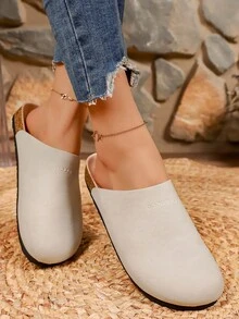 Pantofi sport minimalisti la modă pentru femei, cu platformă sculptată cu litere, branț interior confortabil din plută moale, pantofi sport din piele, potriviți pentru ținute casual de zi cu zi - Bej - View 1