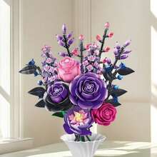 9-in-1 Blumenstrauß Modell Bauklötze, lila Blumenstrauß Puzzle Bauklötzeset, Schreibtisch Deko Geschenk, Heim Deko Ornament, Stressabbau, genießen Sie friedliche Montagezeit, Geschenk zu Feiertagen/Geburtstag, geeignet zum Verschenken - Verschiedenfarbig - Übersicht 5