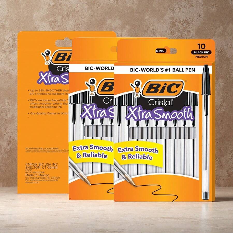 10-Pack Of Smooth Black Ballpoint Pens - BIC Cristal Xtra. Smooth Ballpoint Pens, Medium Nib (1.0mm), Black, Suitable For Everyday Writing Activities, Student Writing Pens, School Supplies, Essential Ballpoint Pens For Back-To-School Season. - màu đen - Xem 1