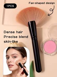 黑色扇形散粉刷，柔软蓬松腮红修容刷，扇形化妆刷，适合初学者和日常妆容 - 黑色 - 查看 2