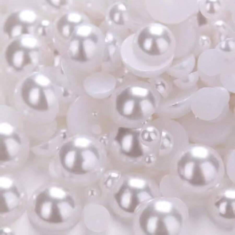 3000PCS Flatback Pearls For Crafting, 100G Mixed Sizes 4/5/6/8/10/12 White Half Round Pearls For Crafts Faux Flat Back Beads For Nail Face Art Tumbler Shoes Mugs Wedding Home Dration,38034380 - 白色 - 查看 1