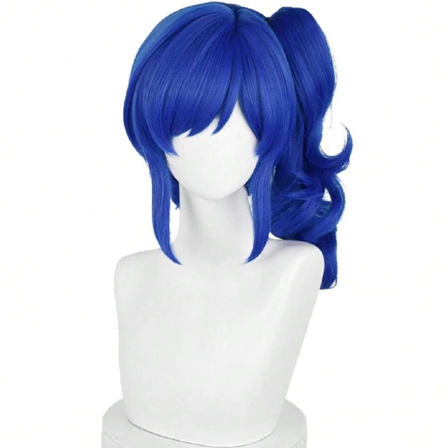Short Anime Blue Cosplay Wig With Bangs Ponytails + Wig Cap Synthetic Hair For Women Halloween Costumes Party,37994632 - 藍色 - 查看 1