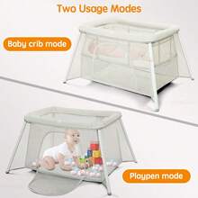 PANGDUBE Cuna Portátil Plegable para Bebé - Cuna de Viaje, Corralito Portátil, Cuna Compacta, con Red Suave y Marco de Aluminio, Fácil Montaje en 3 Minutos Sin Herramientas, para Auto, Camping, Hotel, Casa, Recién Nacidos, Bebés 0-2 Años, Liviana, Segura, Desmontable, Guardado Fácil - Color crema - Ver 6