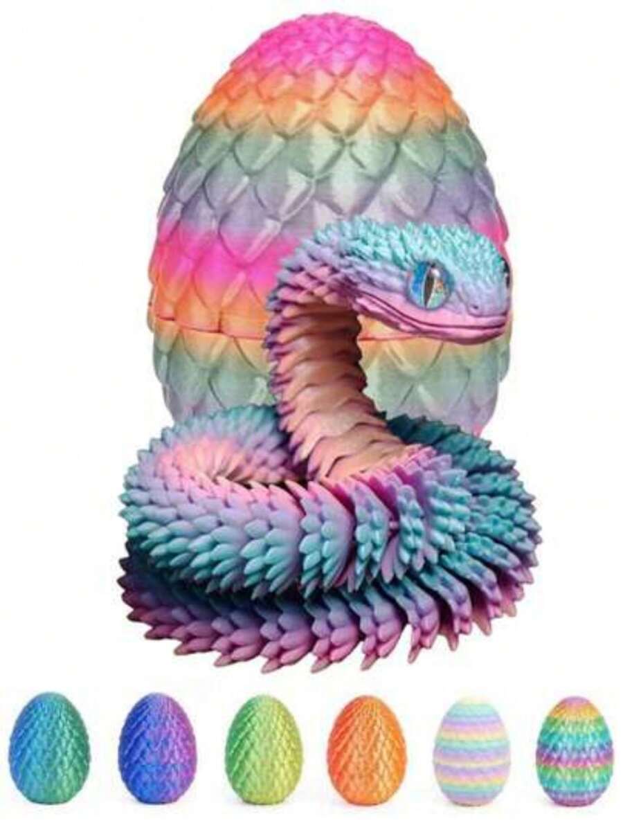 2026 New 30cm Articulated Viper Statue - 3D Printed Soft Posable Snake Toy With Snake Egg, Mythological Creature Design, Home Decor Stress Relief Toy, Suitable For Christmas - Multicolor - View 1