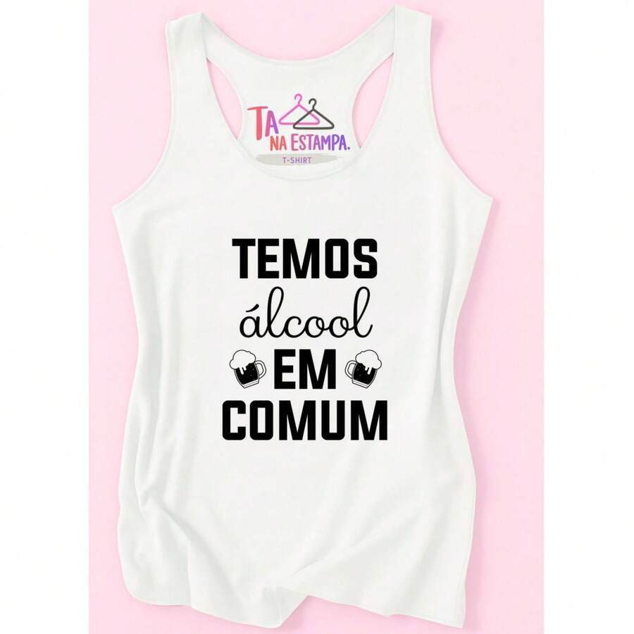 REGATA UNISSEX FEMININA, temos álcool em comum, carnaval, abadar, bloco , FRASES, HUMOR , FITNESS, REGATÃO, fitness, ACADEMIA, ESPORTE CASUAL,PLUS SIZE - Branco - Visão 1